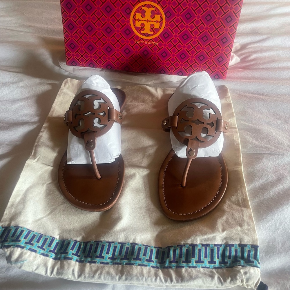 Tory Burch Miller Calf Leather Sandals- color Vintage Vachetta